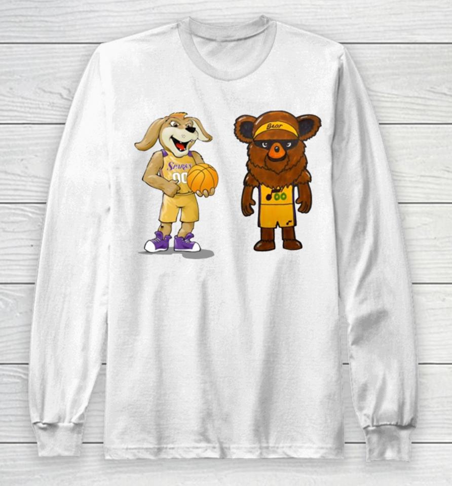 Los Angeles Lakers Vs Utah Jazz Nba 2024 Mascot Cartoon Basketball Long Sleeve T-Shirt