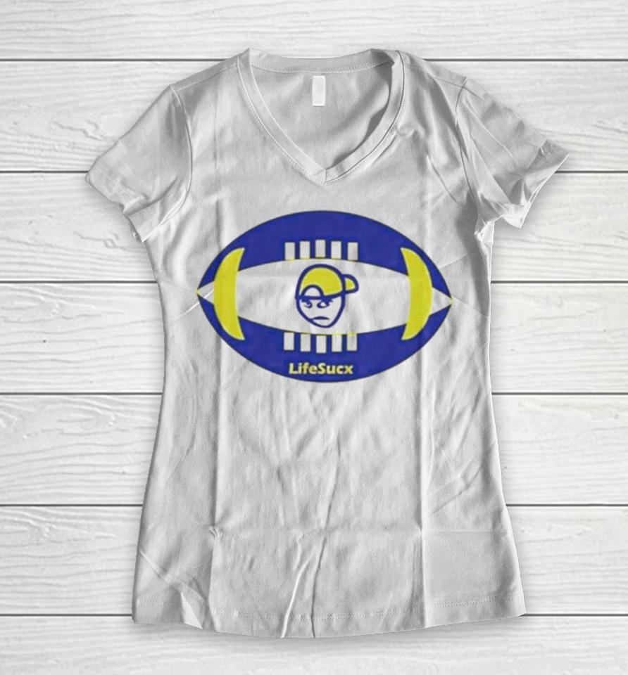 Los Angeles Rams Football Lifesucx Angry Guy Women V-Neck T-Shirt