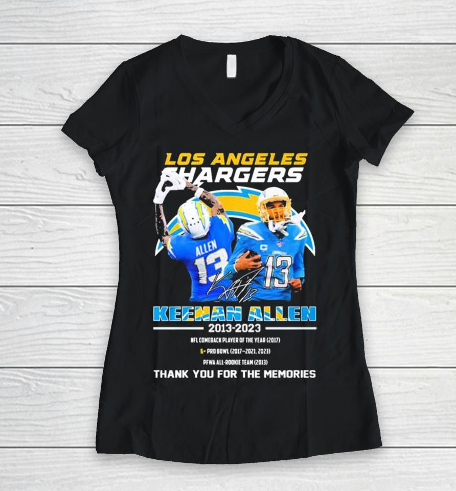 Los Angeles Rams Keenan Allen 2013 2023 Thank You For The Memories Signatures Women V-Neck T-Shirt