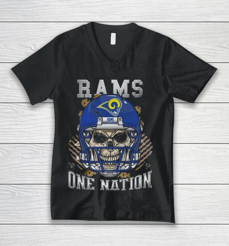Los Angeles Rams Skull And Gloves Pattern One Nation Unisex V-Neck T-Shirt