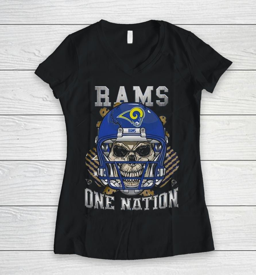 Los Angeles Rams Skull And Gloves Pattern One Nation Women V-Neck T-Shirt