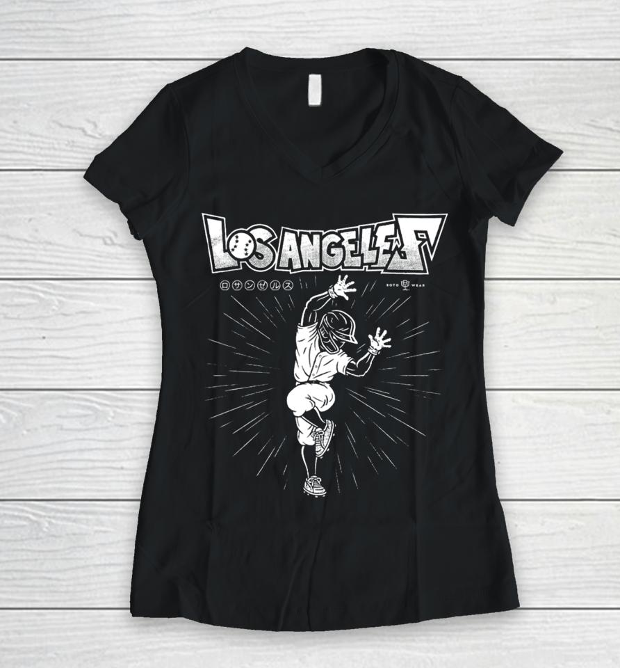 Los Angeles Shohei Ohtani Hip Lock Women V-Neck T-Shirt