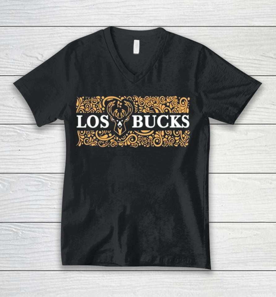 Los Bucks Milwaukee Bucks Nba Floral Unisex V-Neck T-Shirt