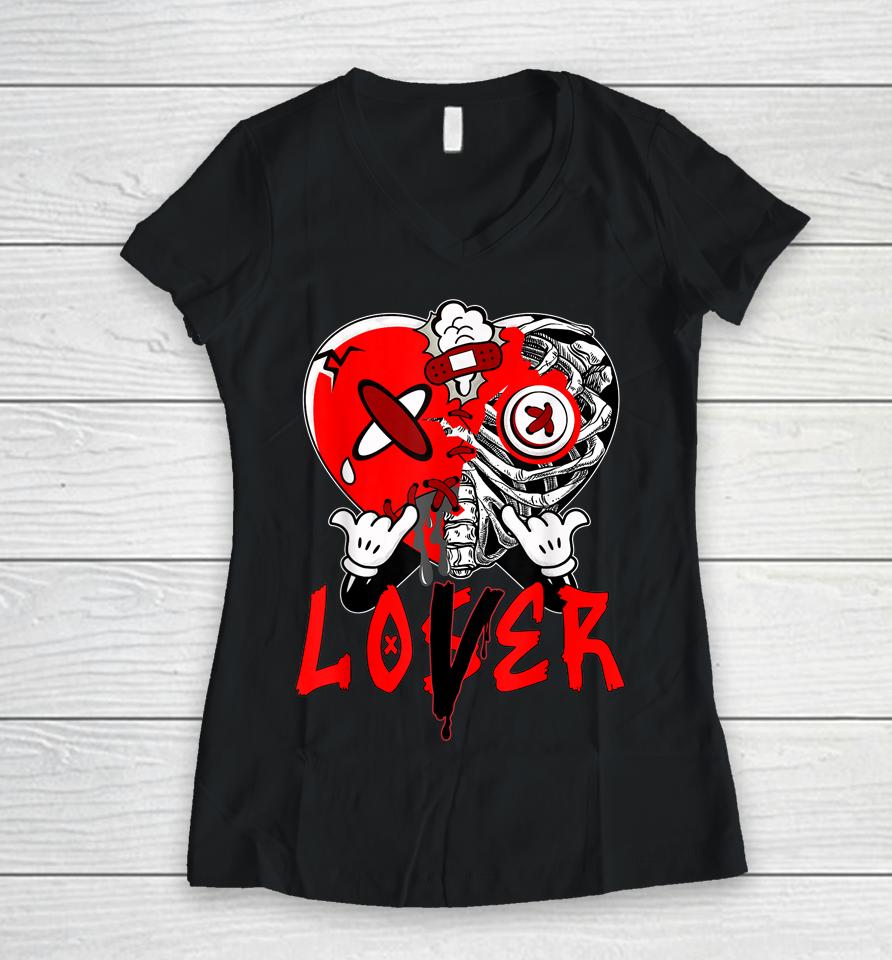 Loser Lover Dripping Heart Laser Red 5S Matching Women V-Neck T-Shirt