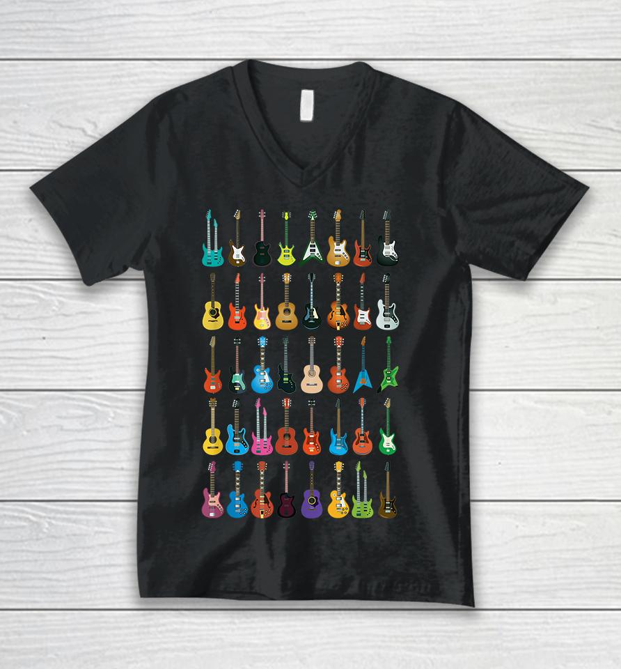 Love Guitar Different Guitars Unisex V-Neck T-Shirt