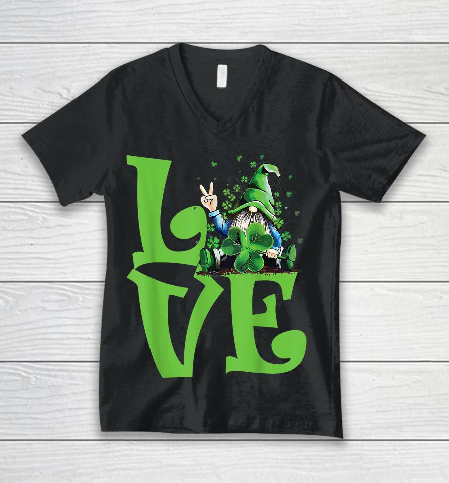 Love Irish Gnome Tie Shamrock St Patrick's Day Hippie Gift Unisex V-Neck T-Shirt