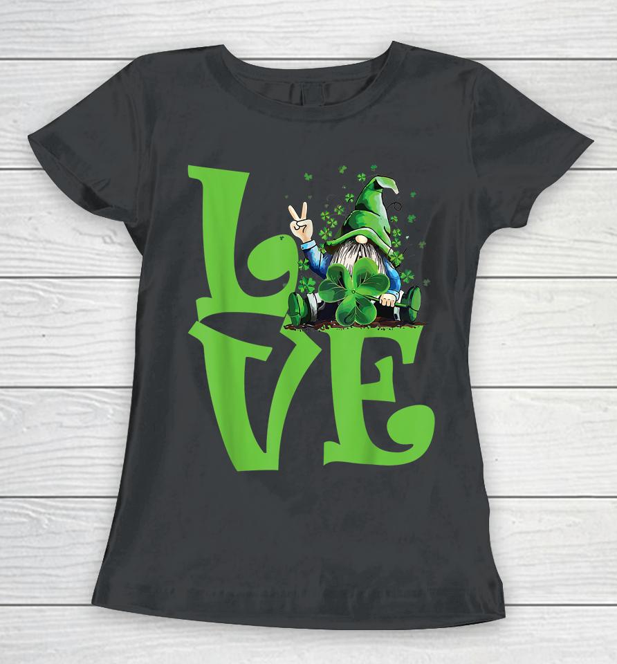 Love Irish Gnome Tie Shamrock St Patrick's Day Hippie Gift Women T-Shirt