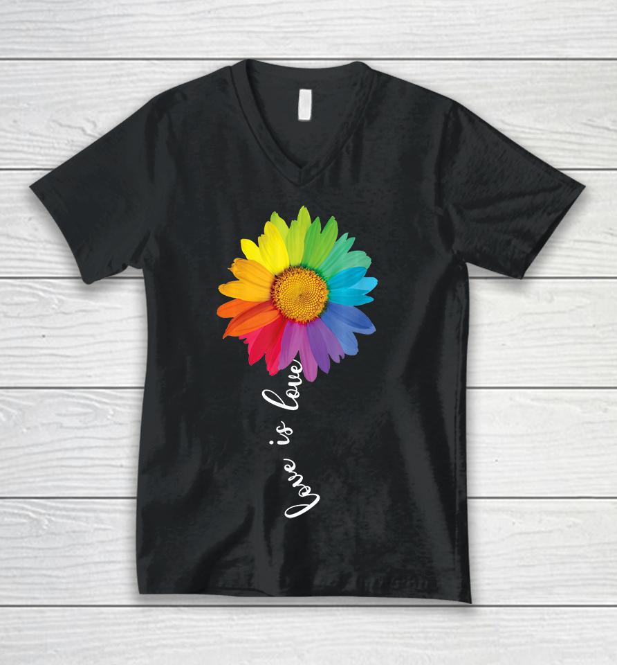 Love Is Love Rainbow Sunflower Lgbt Unisex V-Neck T-Shirt
