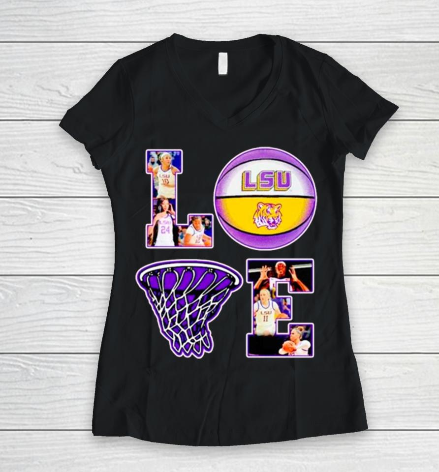 Love Lsu Tigers Basketball Women V-Neck T-Shirt