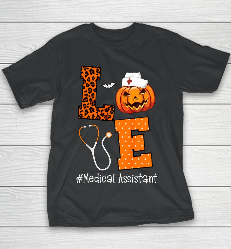 Love Medical Assistant Leopard And Pumpkin Halloween Youth T-Shirt