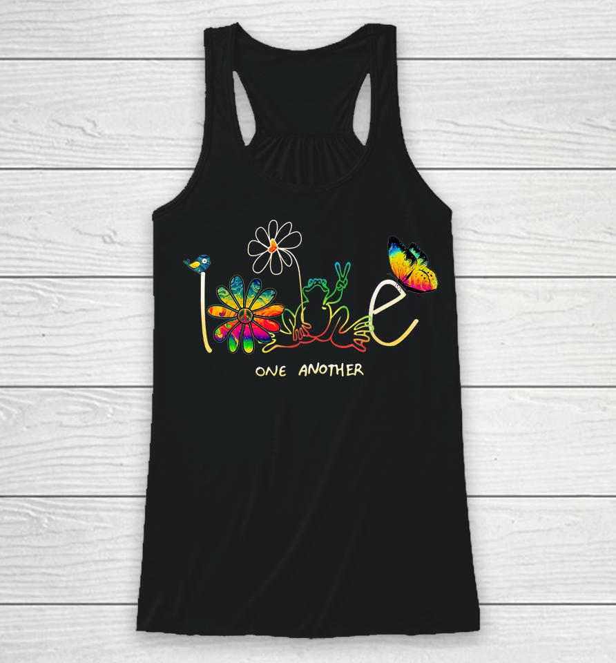 Love One Another Hippie Frog Flower Daisy Gift Racerback Tank