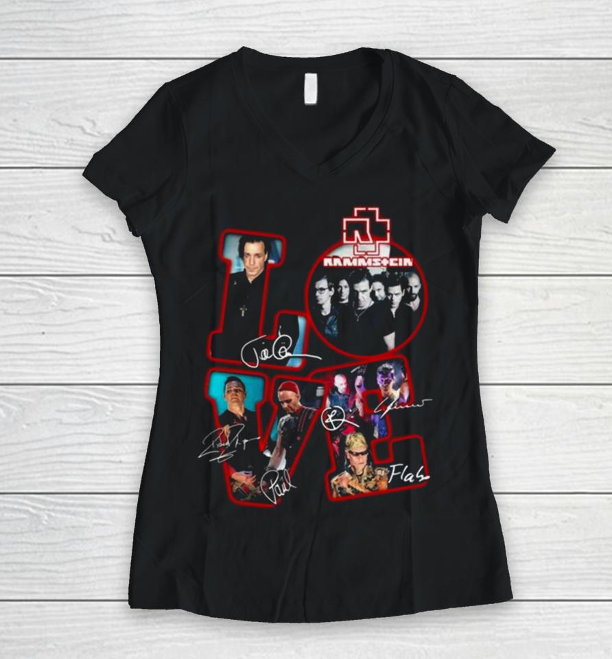 Love Rammstein Band Signatures 2024 Women V-Neck T-Shirt