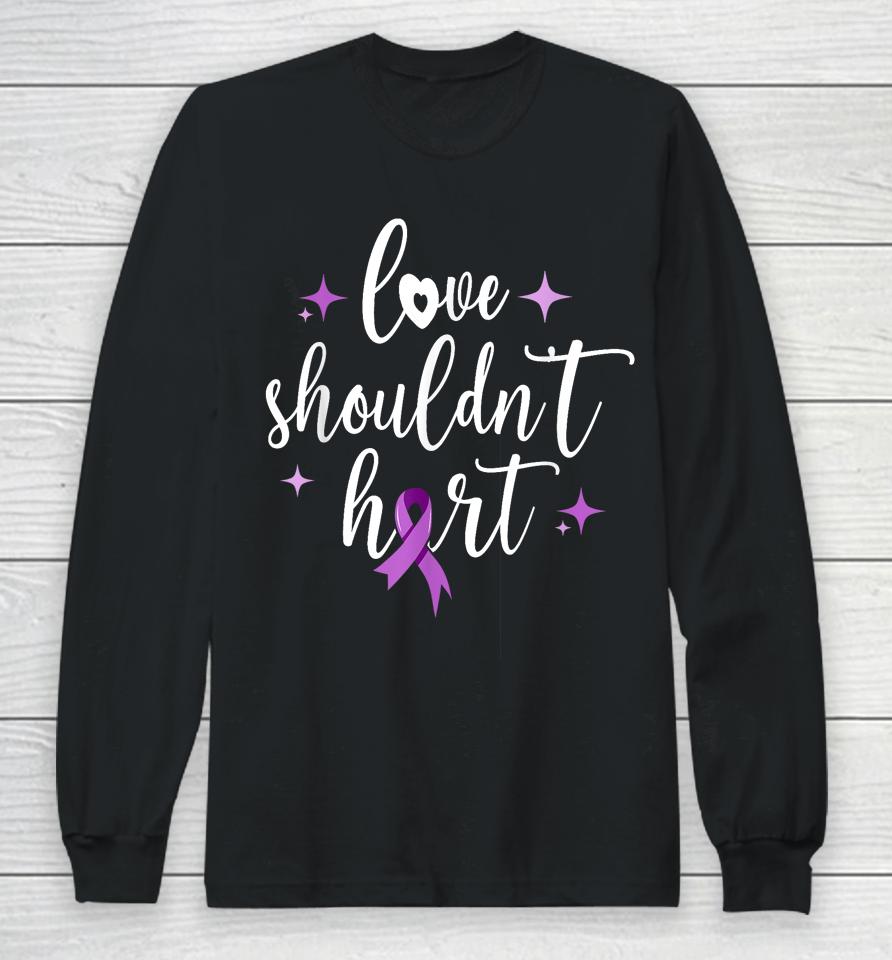 Love Shouldn't Hurt, Groovy Purple Ribbon Domestic Violence Long Sleeve T-Shirt