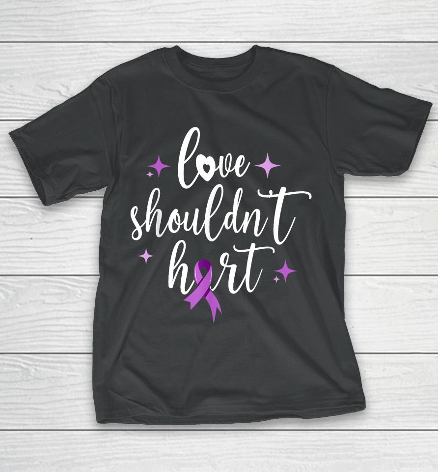 Love Shouldn't Hurt, Groovy Purple Ribbon Domestic Violence T-Shirt