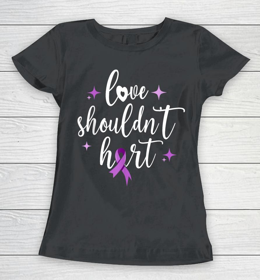 Love Shouldn't Hurt, Groovy Purple Ribbon Domestic Violence Women T-Shirt