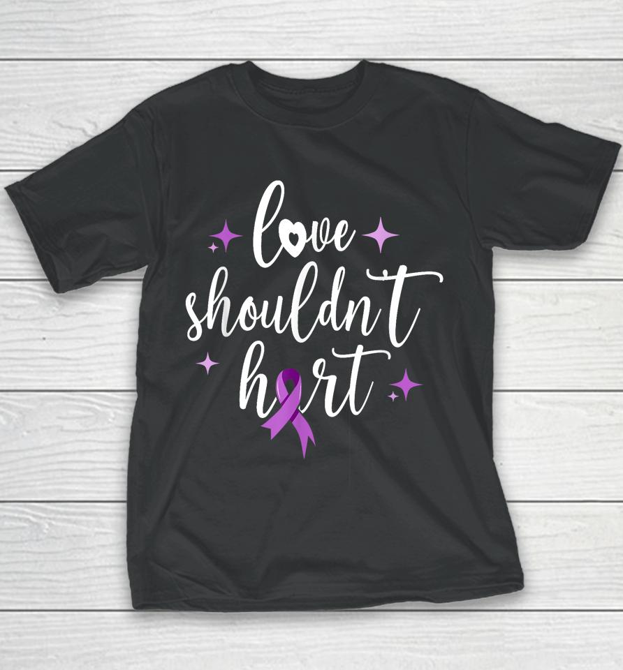 Love Shouldn't Hurt, Groovy Purple Ribbon Domestic Violence Youth T-Shirt
