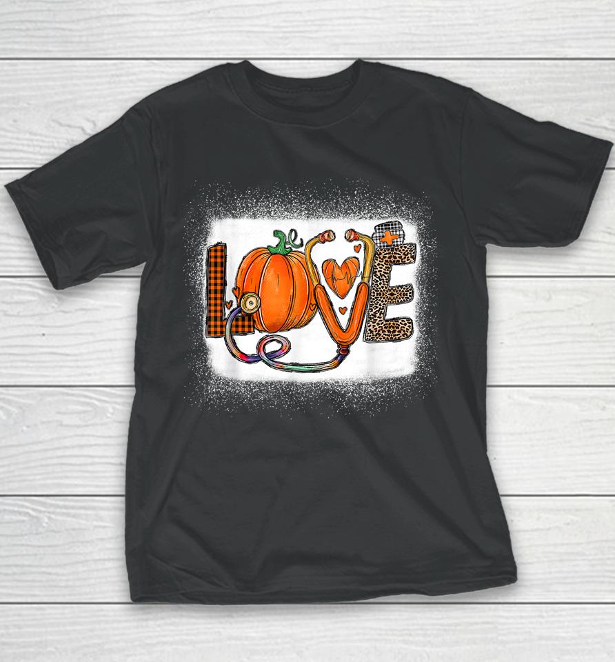 Love Stethoscope Pumpkin Thanksgiving Nurse Leopard Plaid Youth T-Shirt