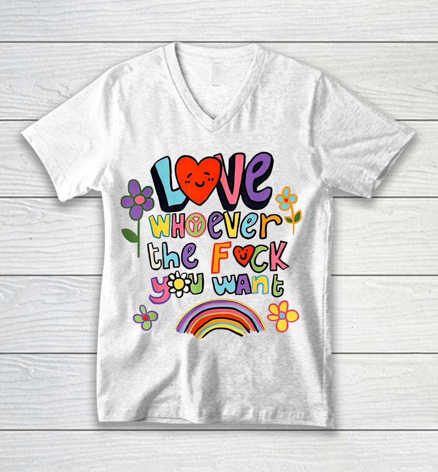 Love Whoever The F You Want, Lgbtq Flag Gay Pride Unisex V-Neck T-Shirt