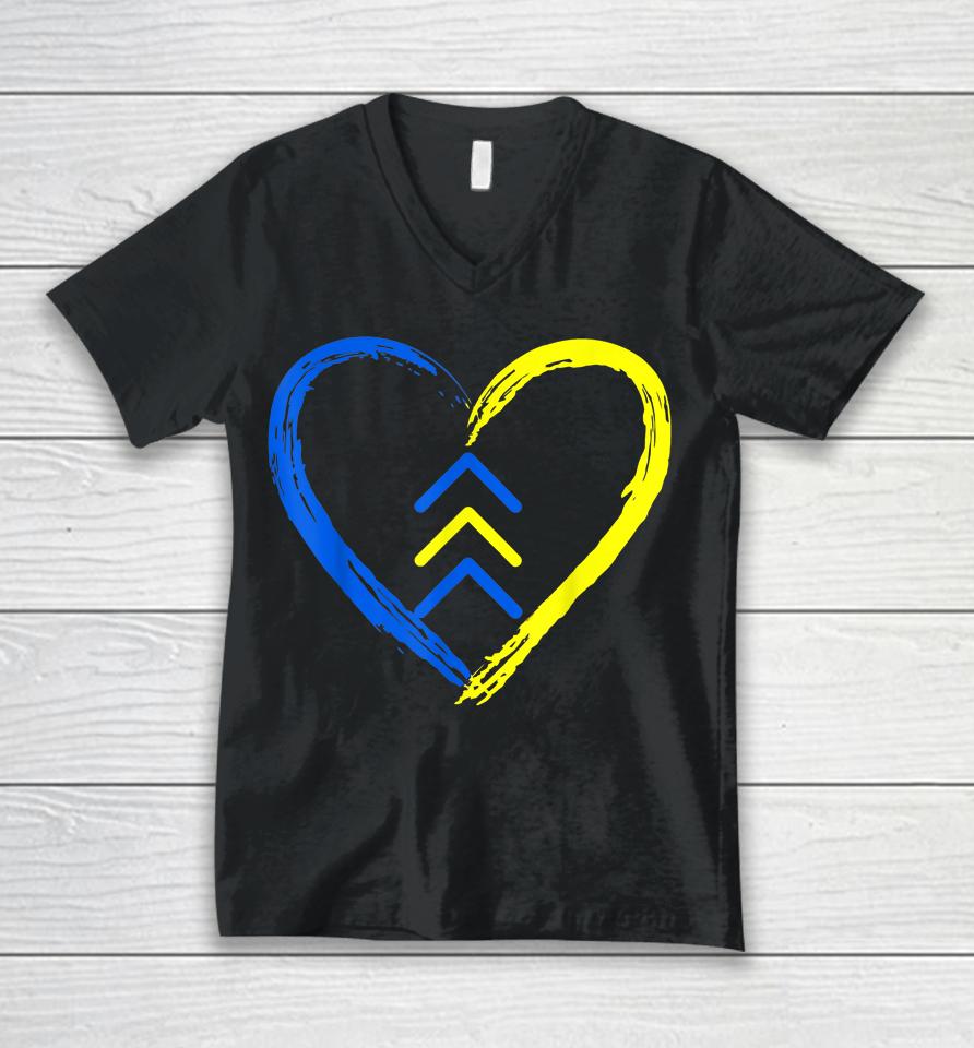 Love World Down Syndrome Awareness Day Love 3 Arrows Unisex V-Neck T-Shirt