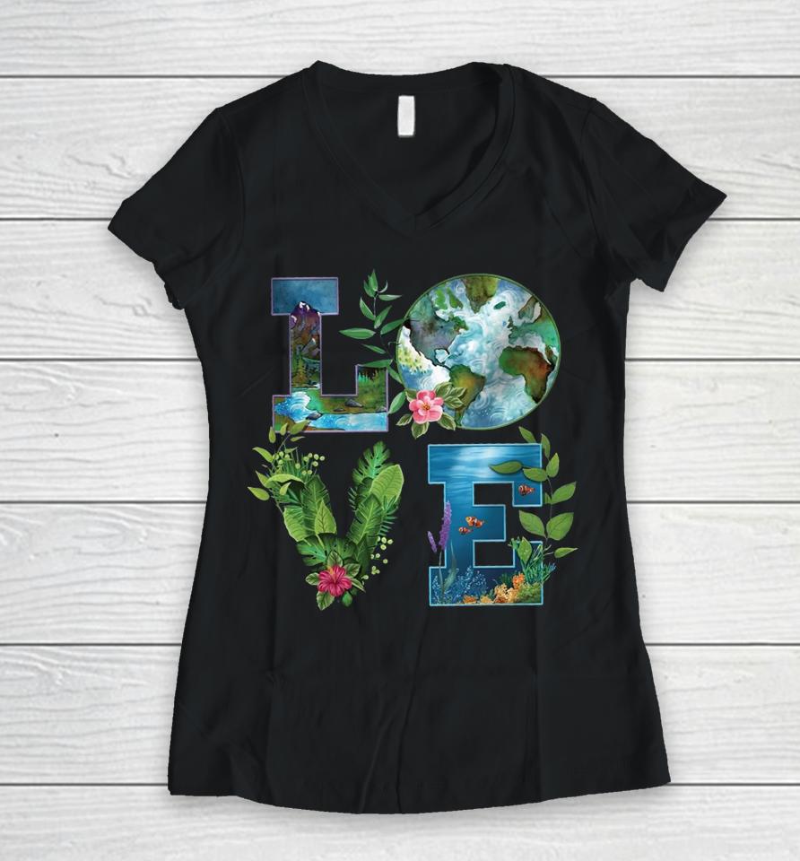 Love World Earth Day Women V-Neck T-Shirt