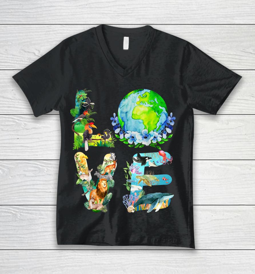 Love World Earth Day Unisex V-Neck T-Shirt