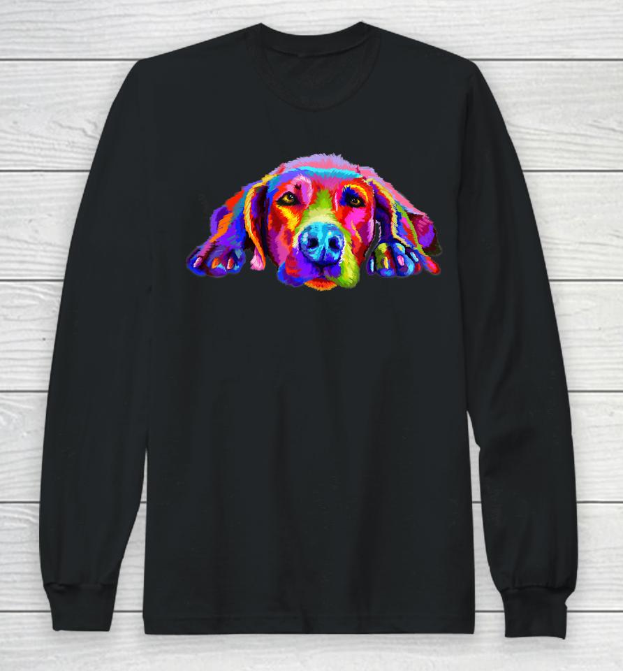 Lovely Weimaraner Waiting For You Rainbow Colors Long Sleeve T-Shirt