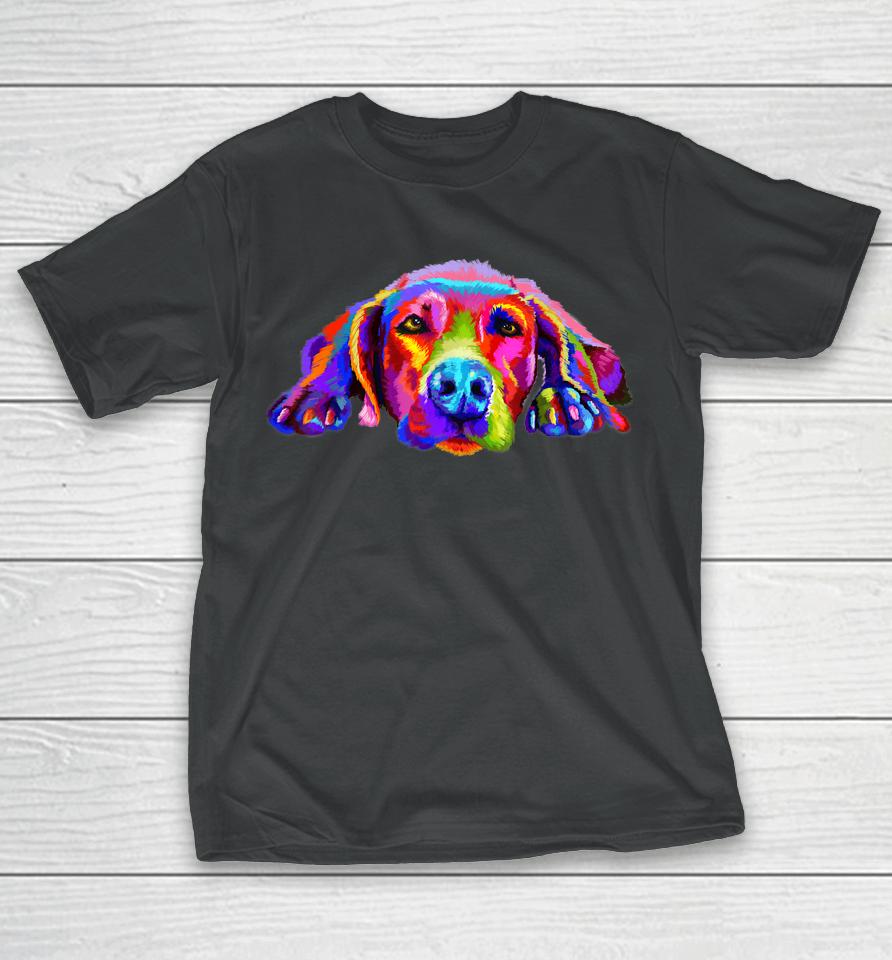 Lovely Weimaraner Waiting For You Rainbow Colors T-Shirt