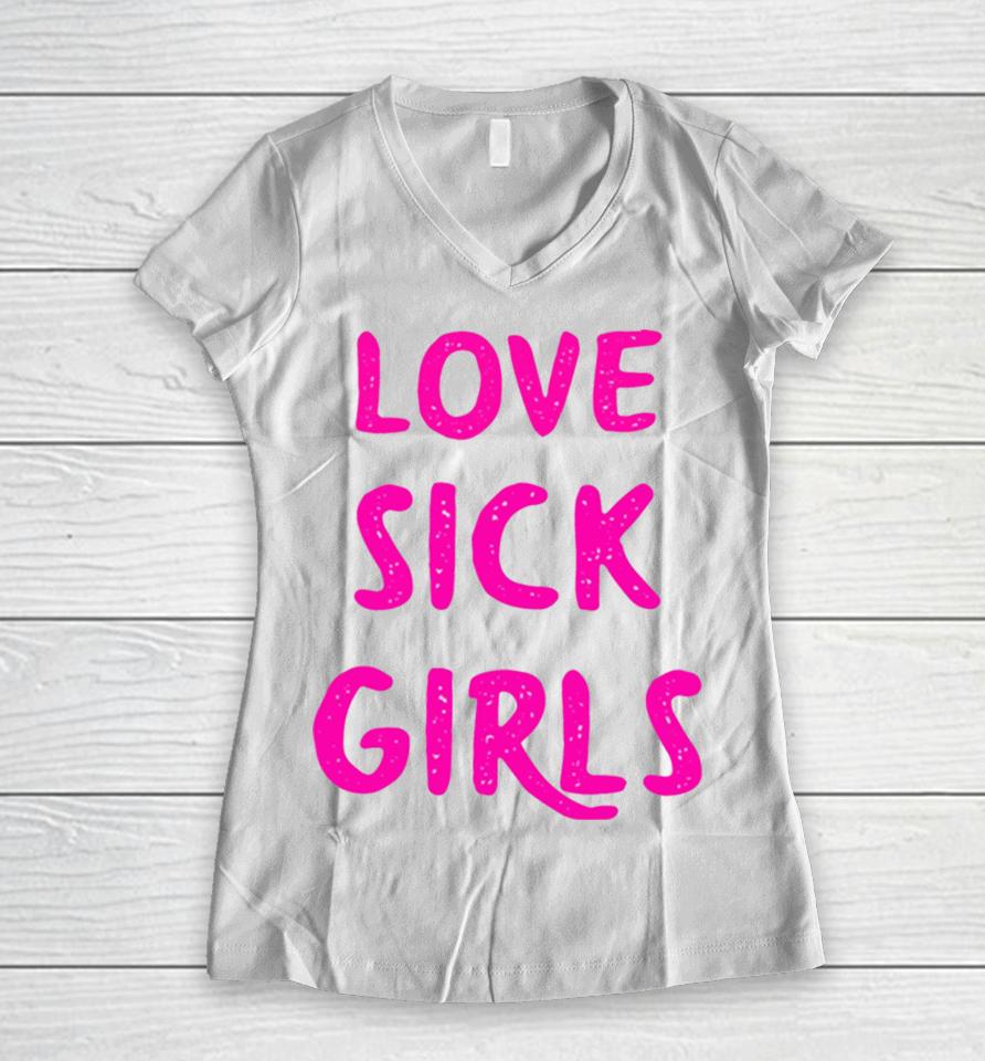 Lovesick Girls Pink Pink Women V-Neck T-Shirt