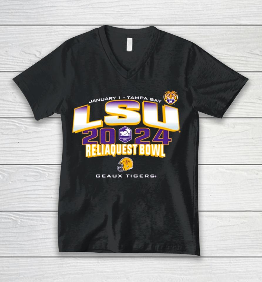 Lsu Tigers 2023 Reliaquest Bowl Geaux Tigers Unisex V-Neck T-Shirt