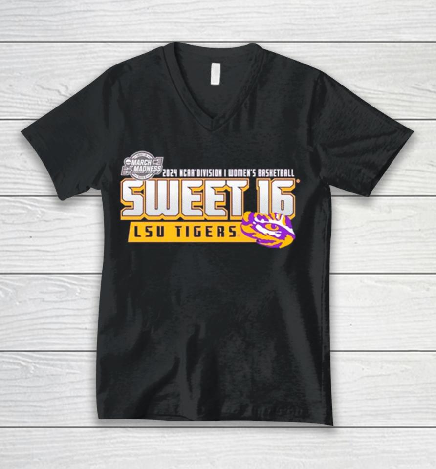 Lsu Tigers 2024 Ncaa Division I Women’s Basketball Sweet 16 Unisex V-Neck T-Shirt