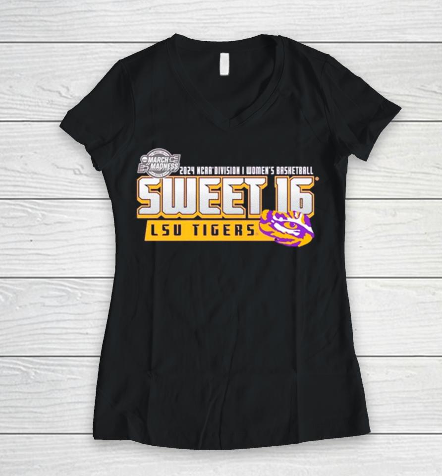 Lsu Tigers 2024 Ncaa Division I Women’s Basketball Sweet 16 Women V-Neck T-Shirt