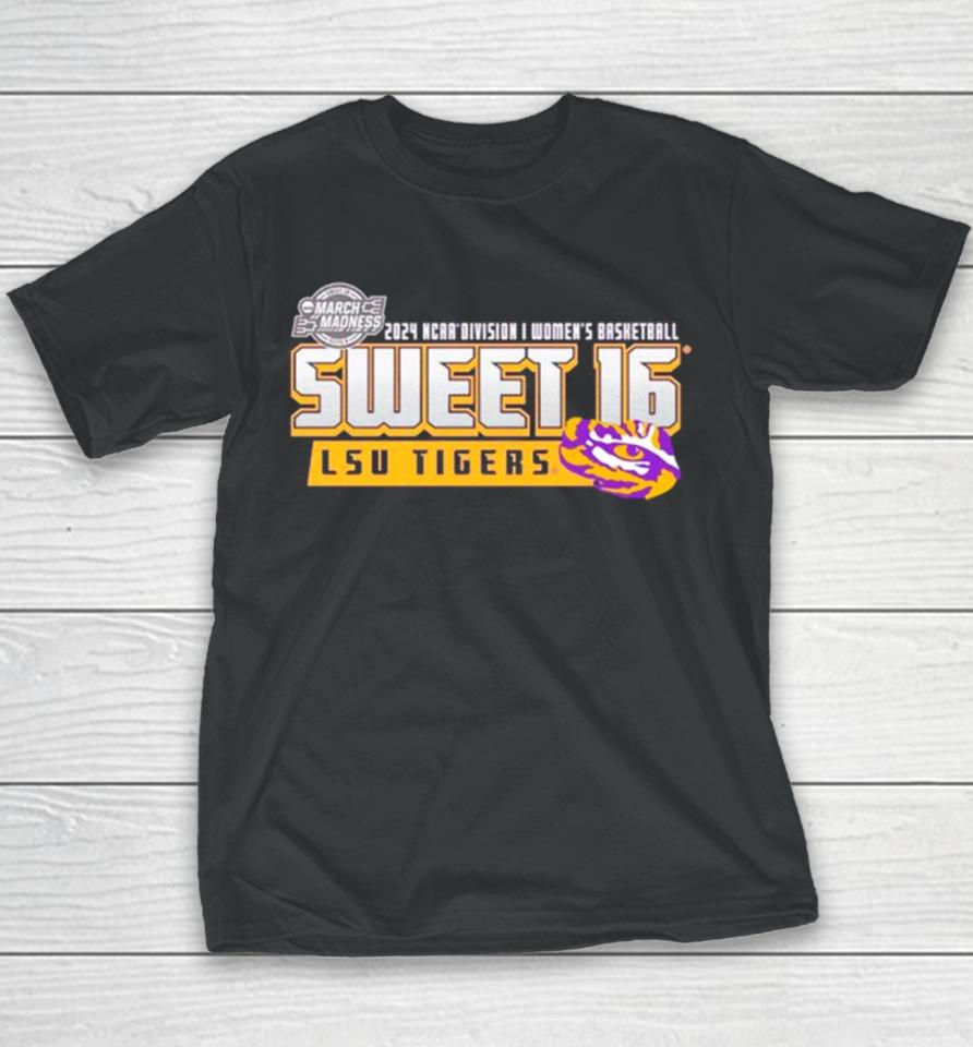 Lsu Tigers 2024 Ncaa Division I Women’s Basketball Sweet 16 Youth T-Shirt