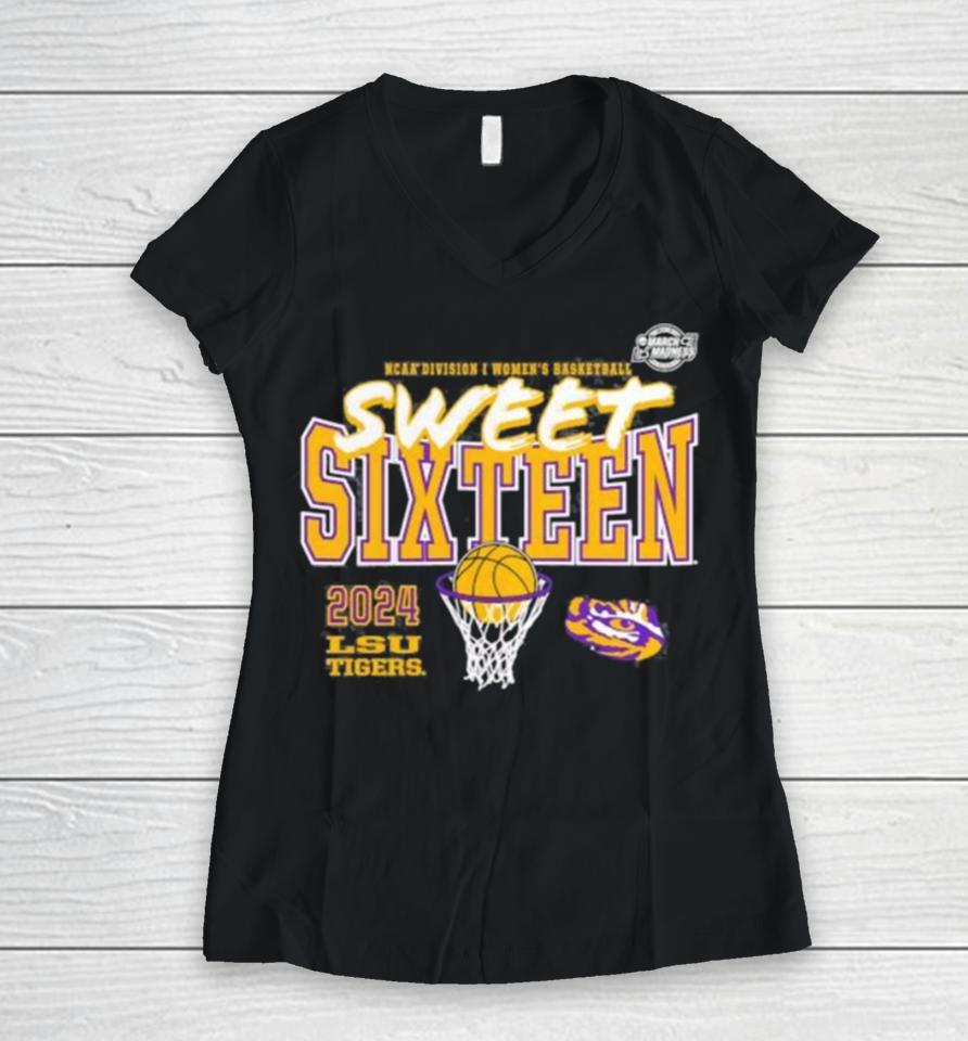 Lsu Tigers 2024 Ncaa Women’s Basketball Tournament March Madness Sweet 16 Fast Break Women V-Neck T-Shirt