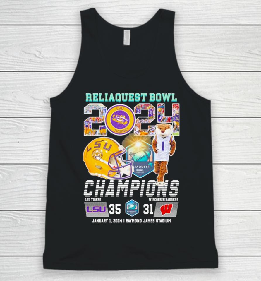 Lsu Tigers 2024 Reliaquest Bowl Champions Victory Wisconsin 35 31 Unisex Tank Top