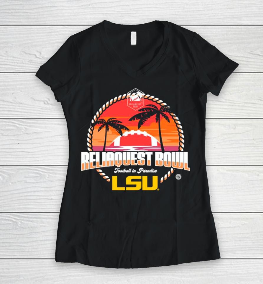 Lsu Tigers 2024 Reliaquest Bowl Football In Paradise Women V-Neck T-Shirt
