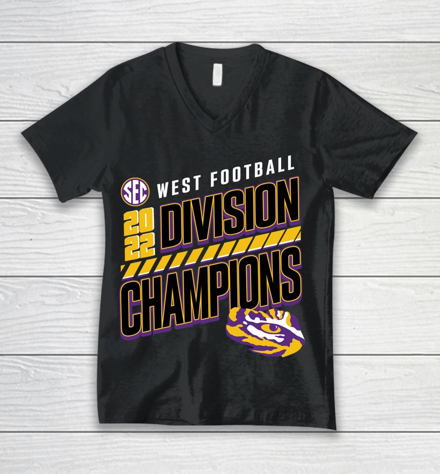 Lsu Tigers Fanatics Branded 2022 Sec West Division Football Champions Slanted Knockout Unisex V-Neck T-Shirt