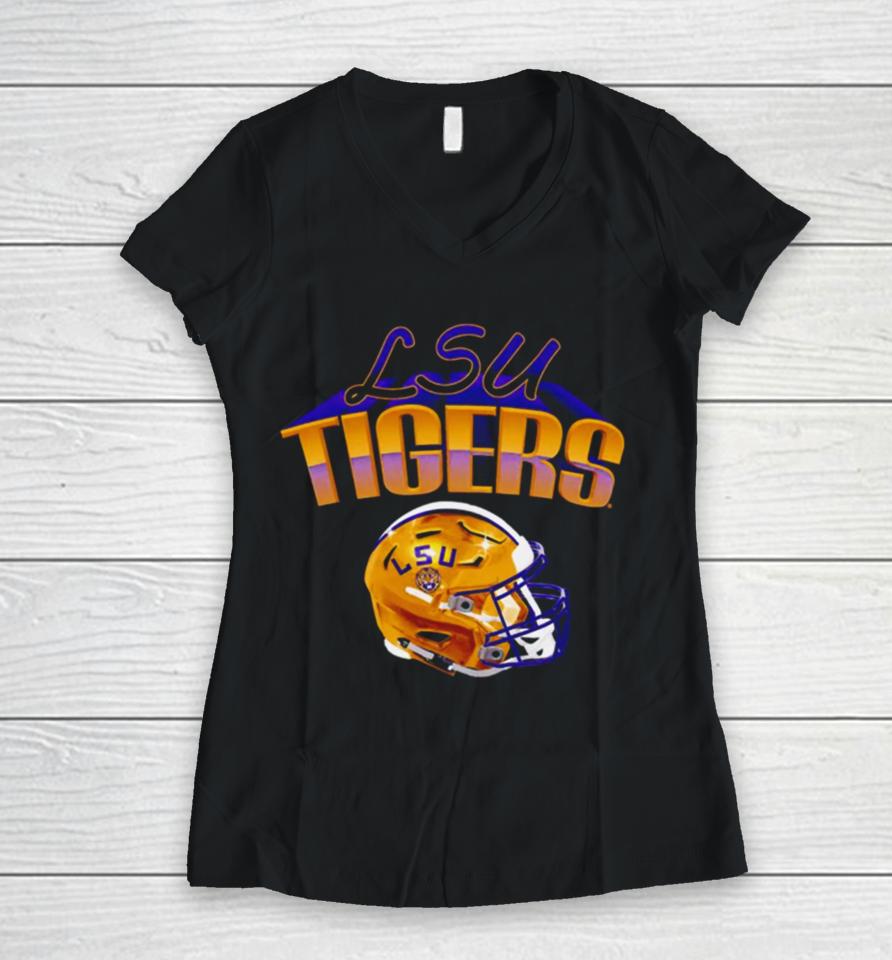 Lsu Tigers Football Glossy Helmet Women V-Neck T-Shirt