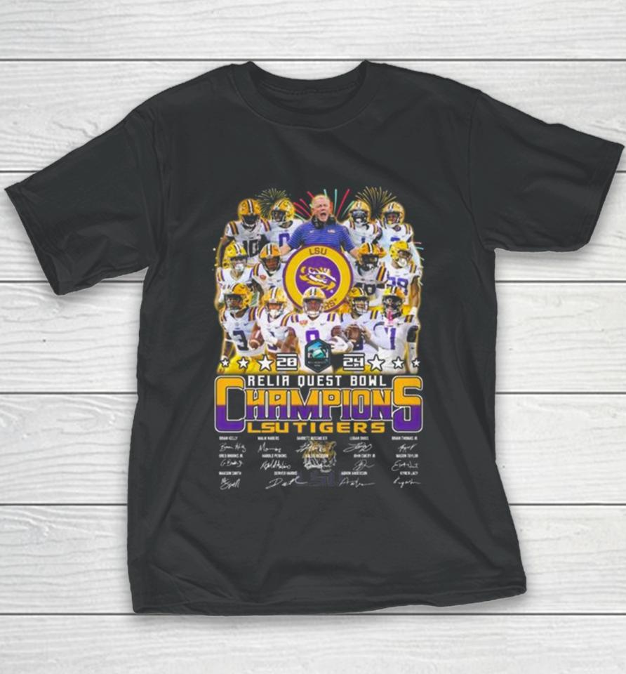 Lsu Tigers Football Team 2024 Reliaquest Bowl Champions Signatures Youth T-Shirt