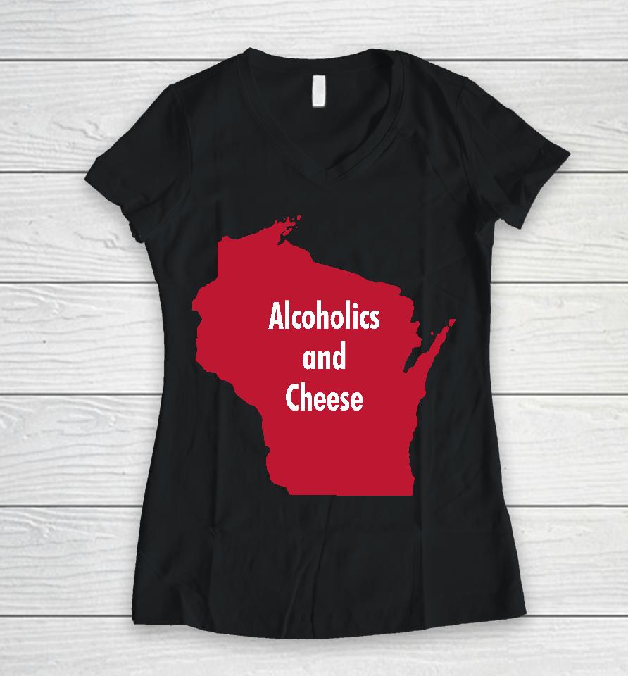Luccainternational Store Alcoholics And Cheese Wisconsin Women V-Neck T-Shirt
