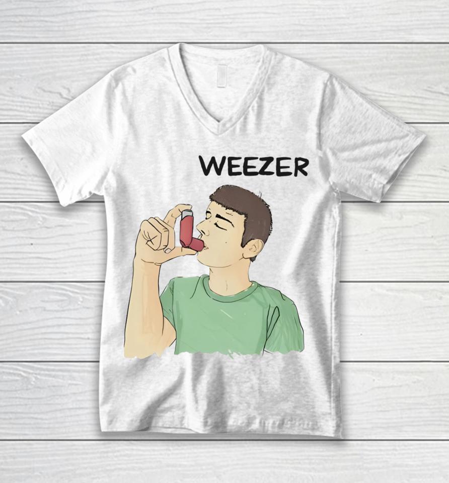 Luccainternational Weezer Man Using Inhaler Unisex V-Neck T-Shirt