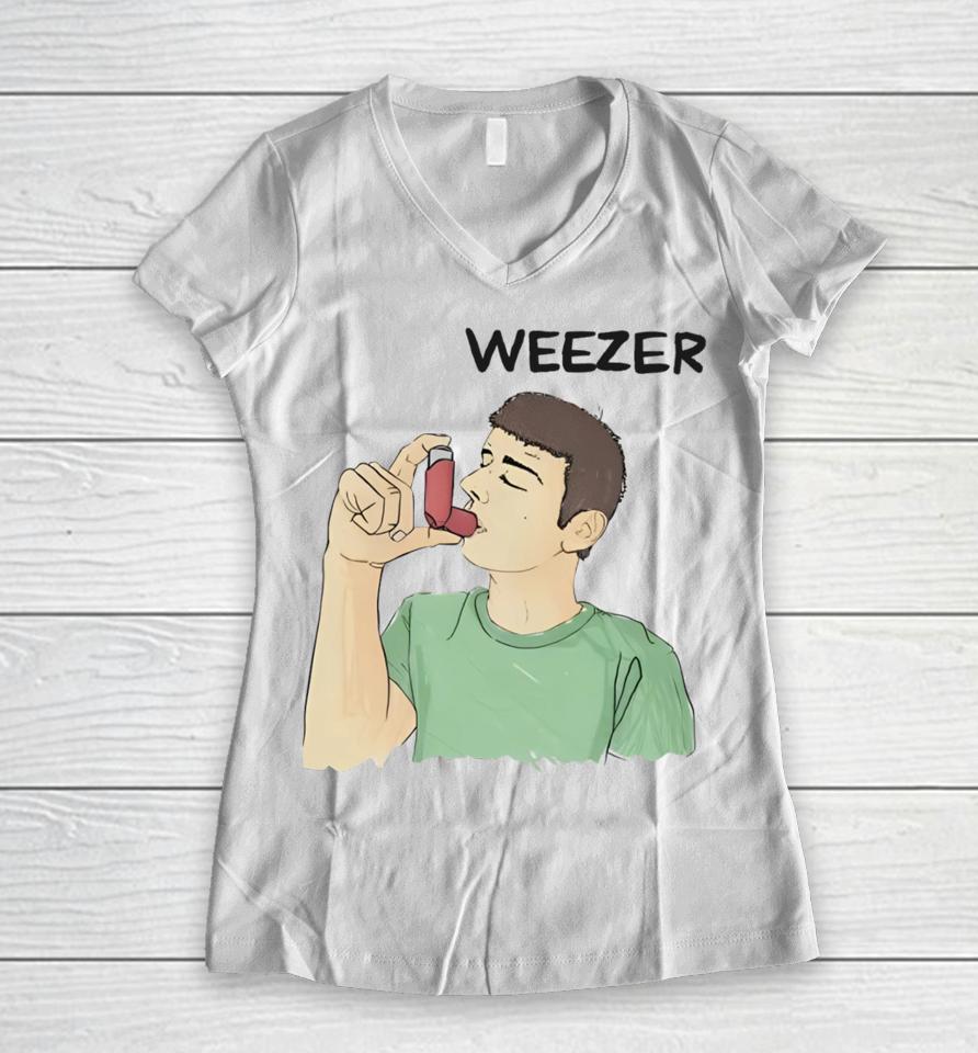 Luccainternational Weezer Man Using Inhaler Women V-Neck T-Shirt