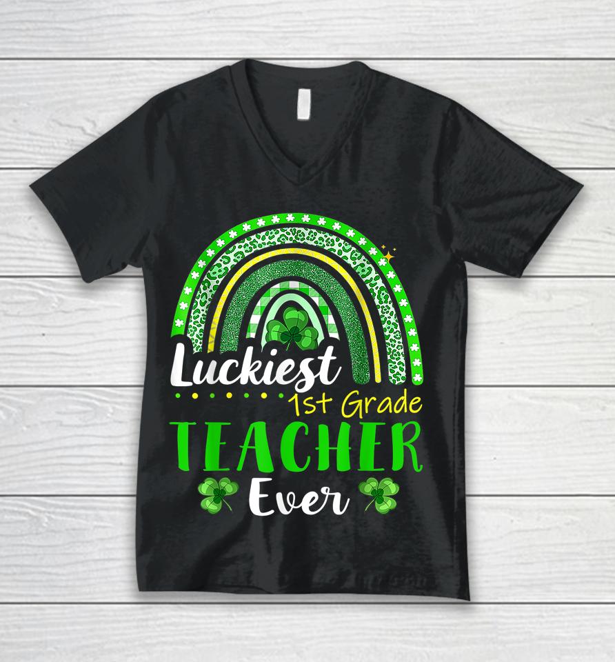 Luckiest 1St Grade Teacher Ever St Patrick's Day Rainbow Unisex V-Neck T-Shirt