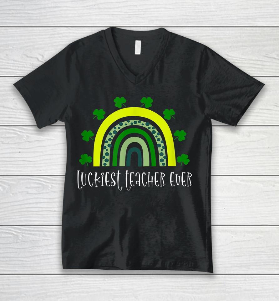 Luckiest Teacher Ever Rainbow St Patrick's Day Unisex V-Neck T-Shirt