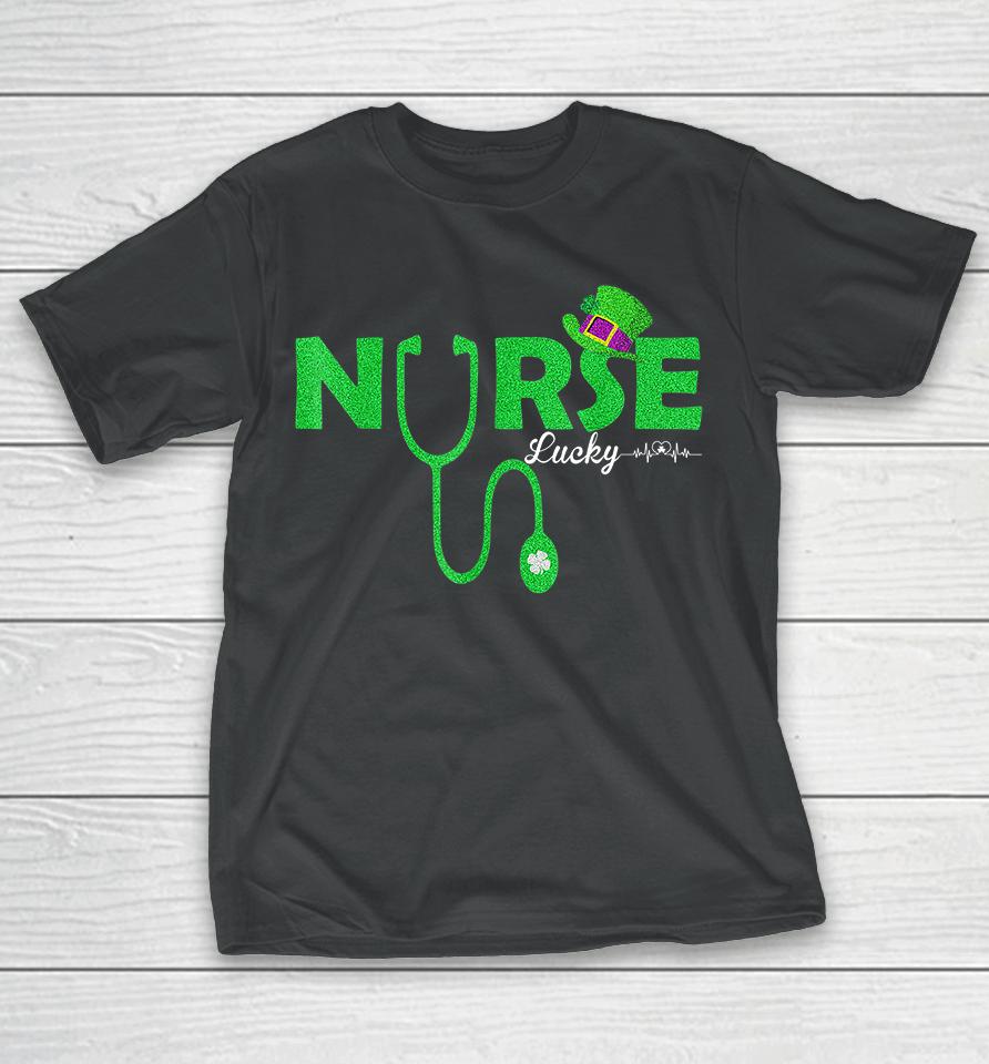 Lucky Clover Stethoscope Heartbeat Nurse St Patricks Day T-Shirt