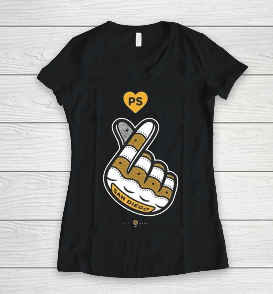 Lucky Duck Foundation San Diego Finger Heart Women V-Neck T-Shirt