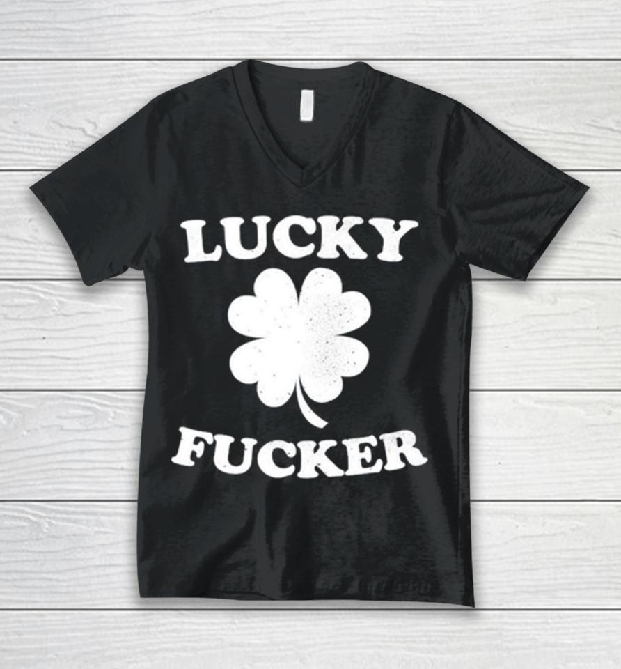 Lucky Fucker Clover Unisex V-Neck T-Shirt