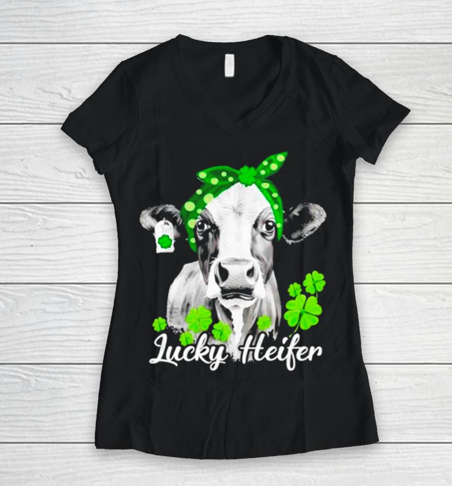 Lucky Heifer St Patrick’s Day Cow Women V-Neck T-Shirt