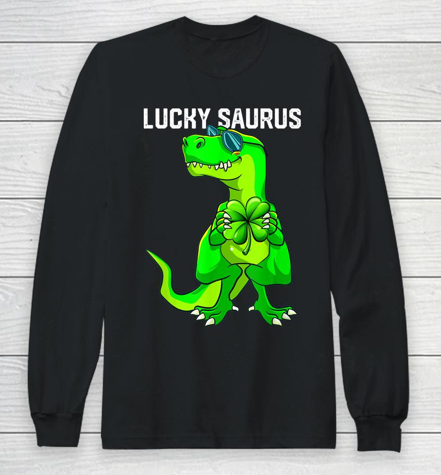 Lucky Saurus Dinosaur Irish Shamrock St Patrick's Day Long Sleeve T-Shirt