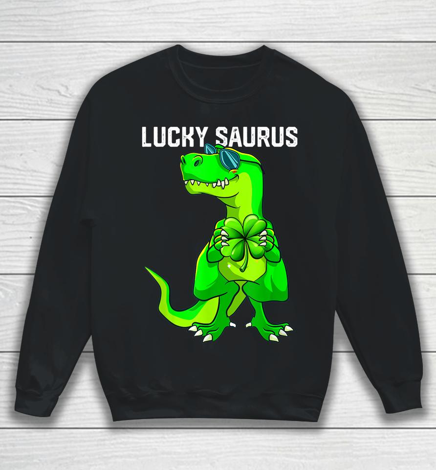Lucky Saurus Dinosaur Irish Shamrock St Patrick's Day Sweatshirt