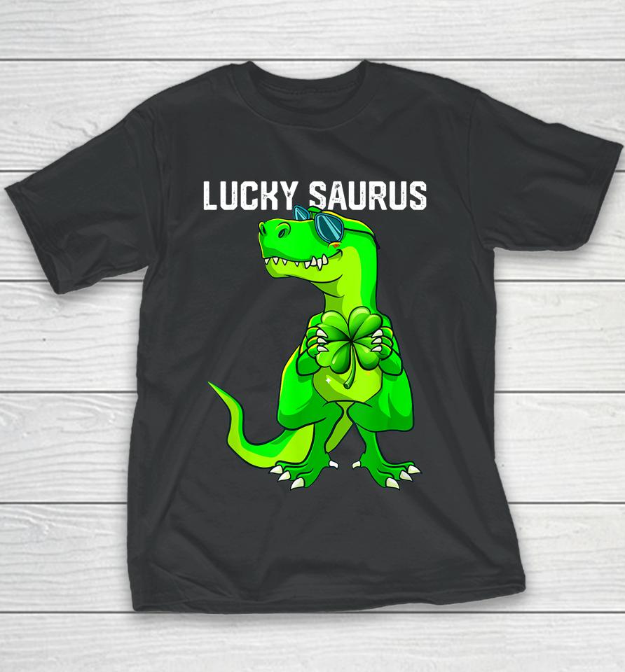 Lucky Saurus Dinosaur Irish Shamrock St Patrick's Day Youth T-Shirt
